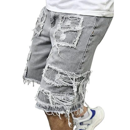 Raw Hem Denim Shorts with Rips