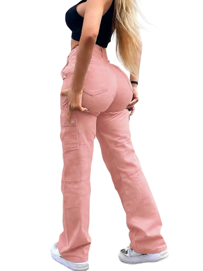 Women's Solid Multiple Pockets Cargo Pants, Casual Fashion Trousers