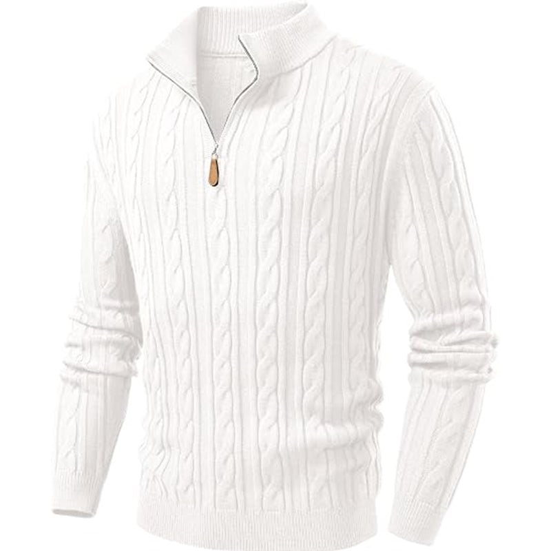 Men's Quarter Zip Pullover Sweater Cable Knit Sweaters