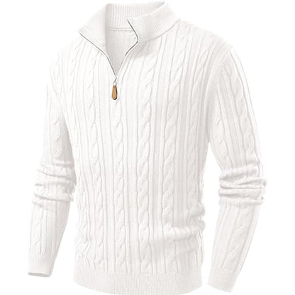 Men's Quarter Zip Pullover Sweater Cable Knit Sweaters