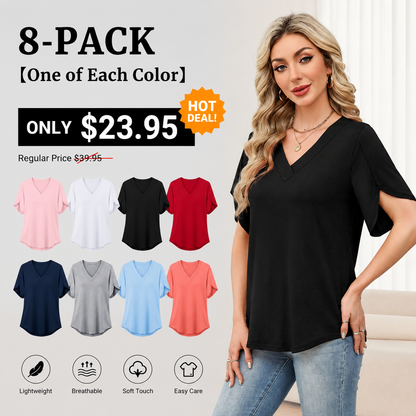 Womens Summer Tops Short Petal Sleeve Shirts