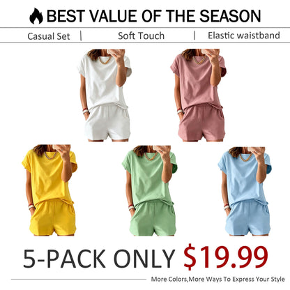 Women’s Lounge Set Short Sleeve Top Shorts 2 Piece Casual Summer Outfit