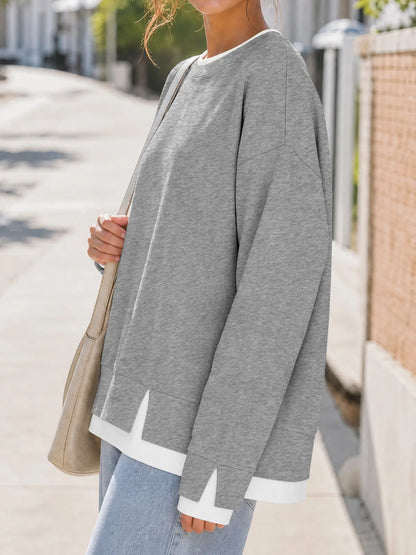 【LAST DAY SALE】Women's Layered Oversized Crew Neck Sweatshirt