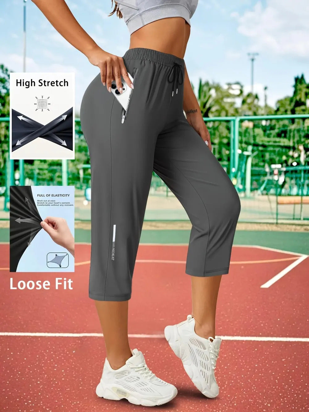 🔥8-Packs $24🔥Women's Capris Pants - Loose Fit, Summer Drawstring Waist, Zippered Pockets, Breathable High-Stretch Fabric, Suitable for Everyday Wear