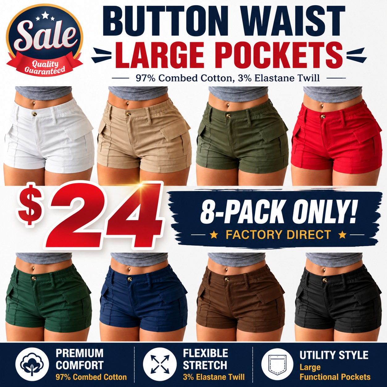 🛒 90% OFF NOW! Women’s summer cargo shorts