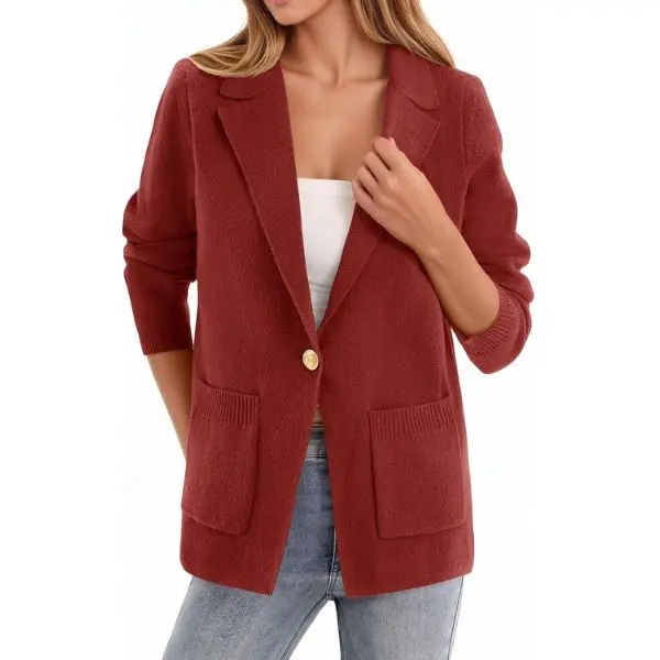 Women's Slim Fit Long Sleeve Knit Blazer Jacket