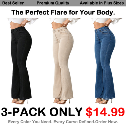 💥Exclusive Price -Women's High-Waist Flare Denim Pants with Button Front