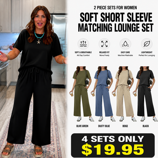 2 Piece Sets for Women Soft Short Sleeve Matching Lounge Set