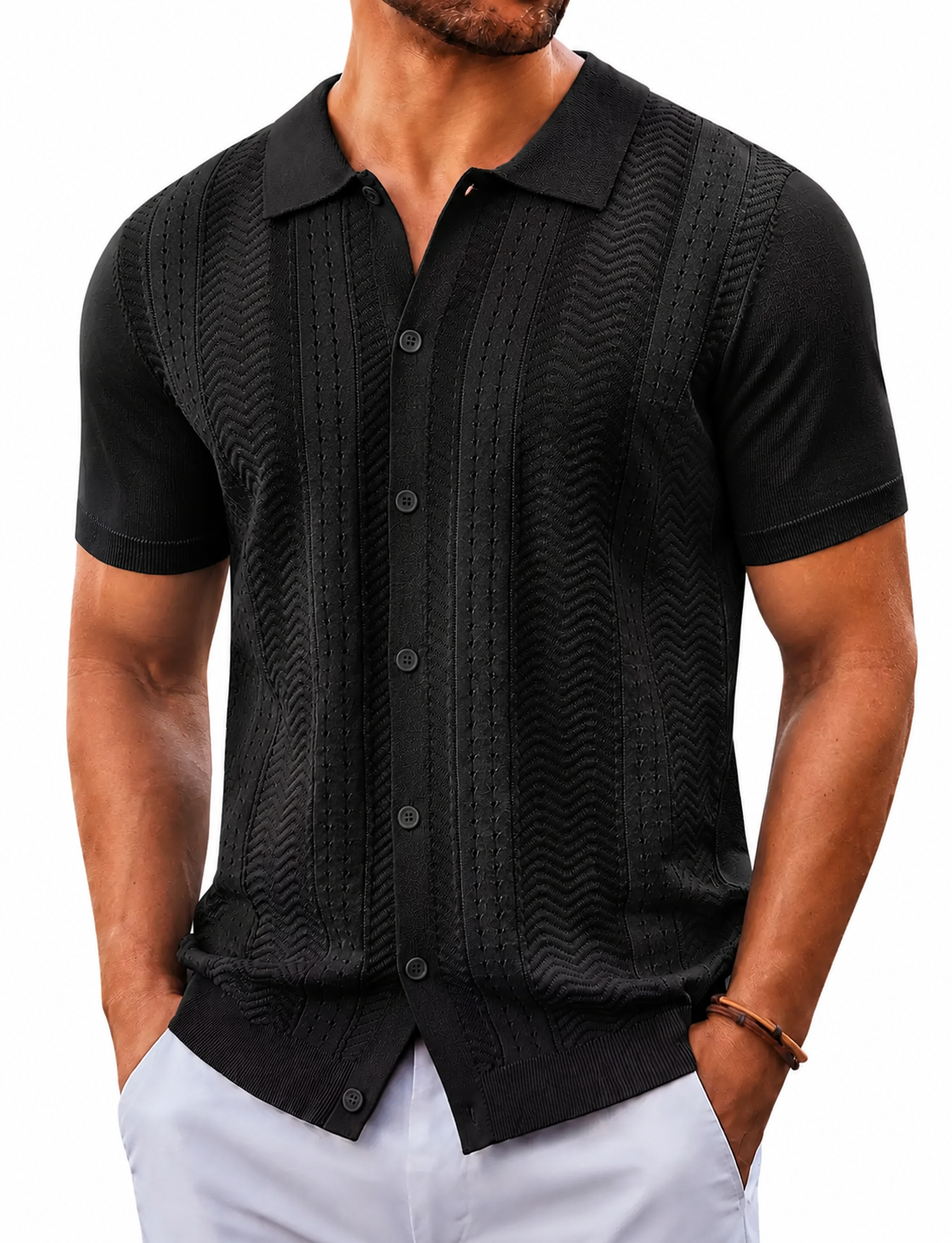 Mens Knit Button Down Shirt