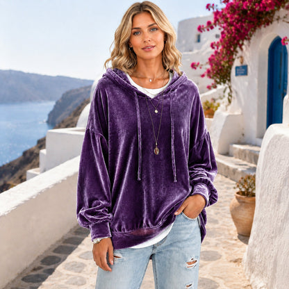 🔥Limited-Time Promotion Women's Loose Velvet Drawstring Hoodie