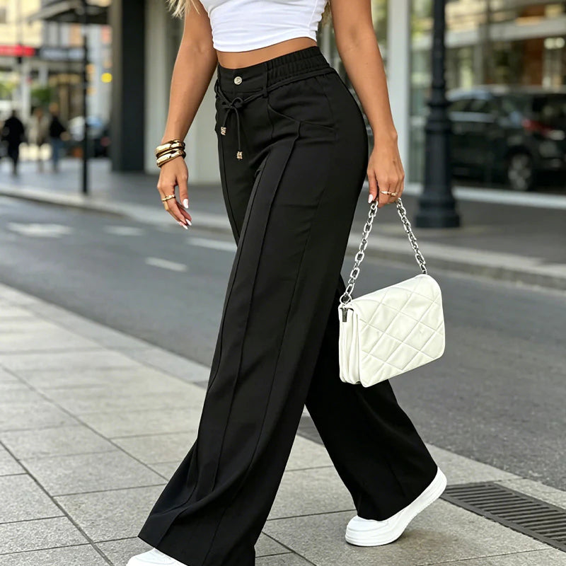 💝Last Day Promotion⚡New Summer Drawstring High Waist Wide Leg Pants