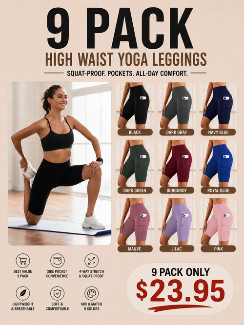 ❤️DEALS FOR YOU-9PCS Women's High-Waist Yoga Shorts with Pockets