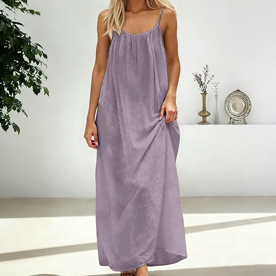 Women's Cotton Linen Backless Loose Dress