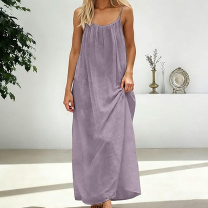 Women's Cotton Linen Backless Loose Dress