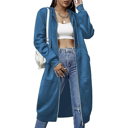 Women Casual Zip up Fleece Hoodies Tunic Sweatshirt Long Jacket