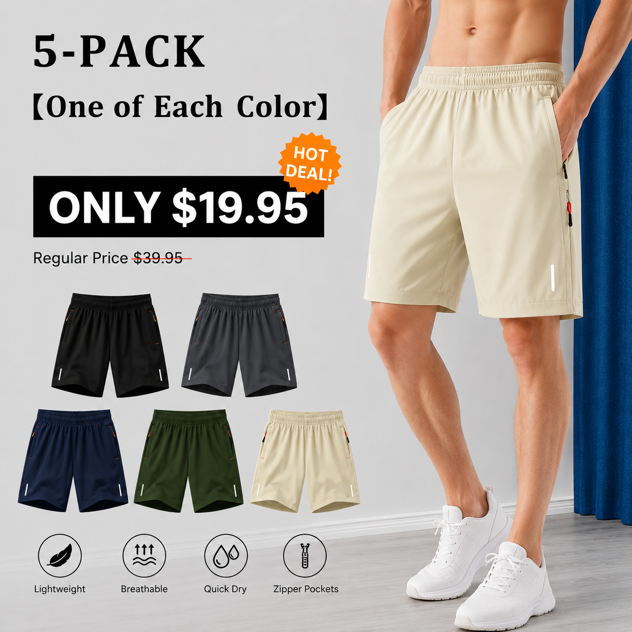 Men's Quick-Dry Athletic Shorts Fashionable Versatile Outdoor Casual Shorts