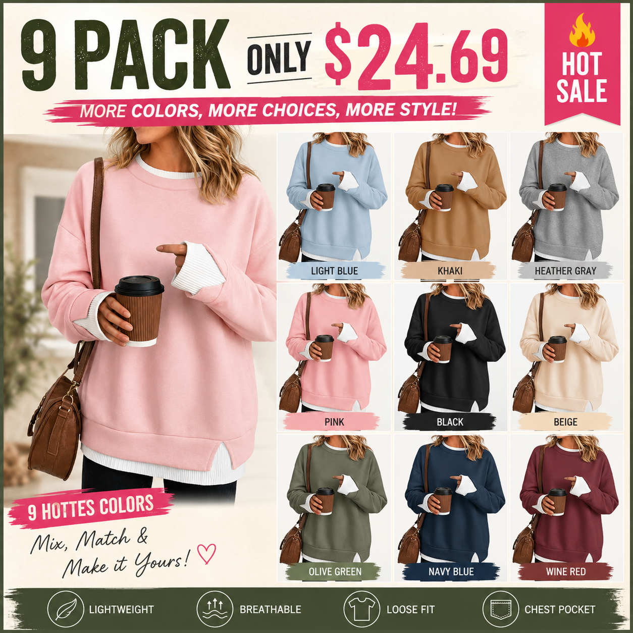 【LAST DAY SALE】Women's Layered Oversized Crew Neck Sweatshirt