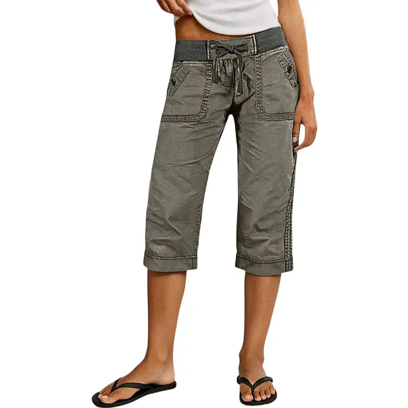 High-waisted straight-leg cropped trousers with drawstring and button details