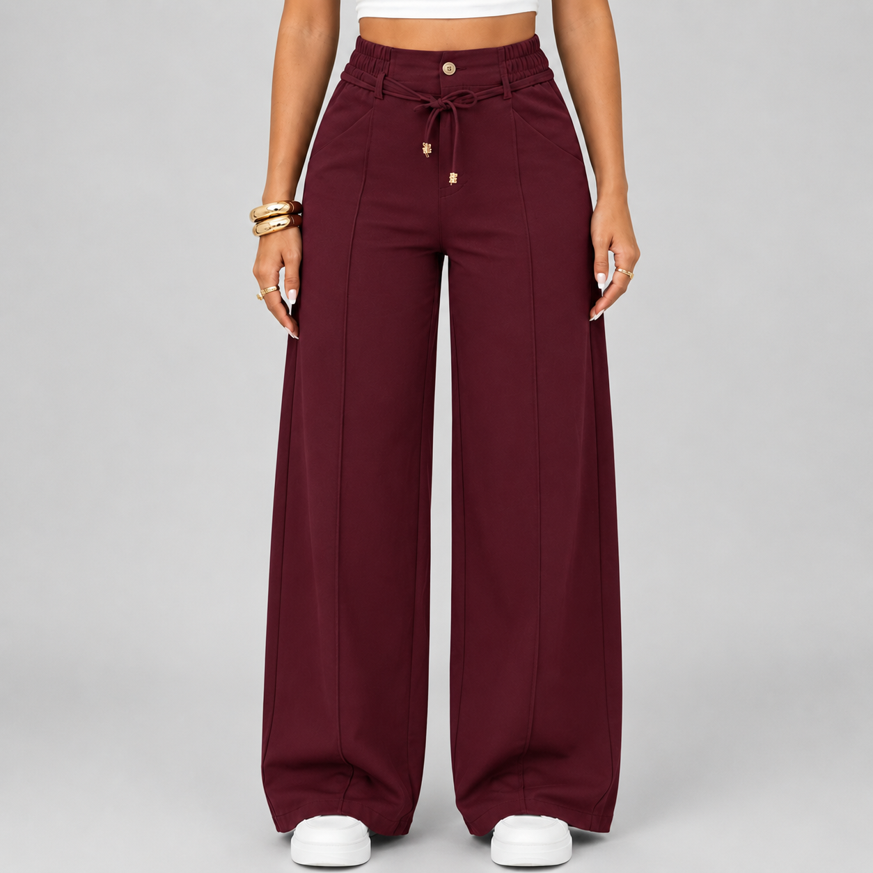 💝Last Day Promotion⚡New Summer Drawstring High Waist Wide Leg Pants