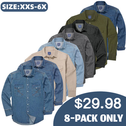 ✨Hot Sale✨Men's Long Sleeve Stone-Washed and Pre-Washed Denim Work Shirt