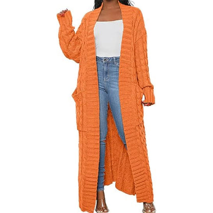 Womens Stylish Cable Knit Dual Chunky Cardigan with Pockets