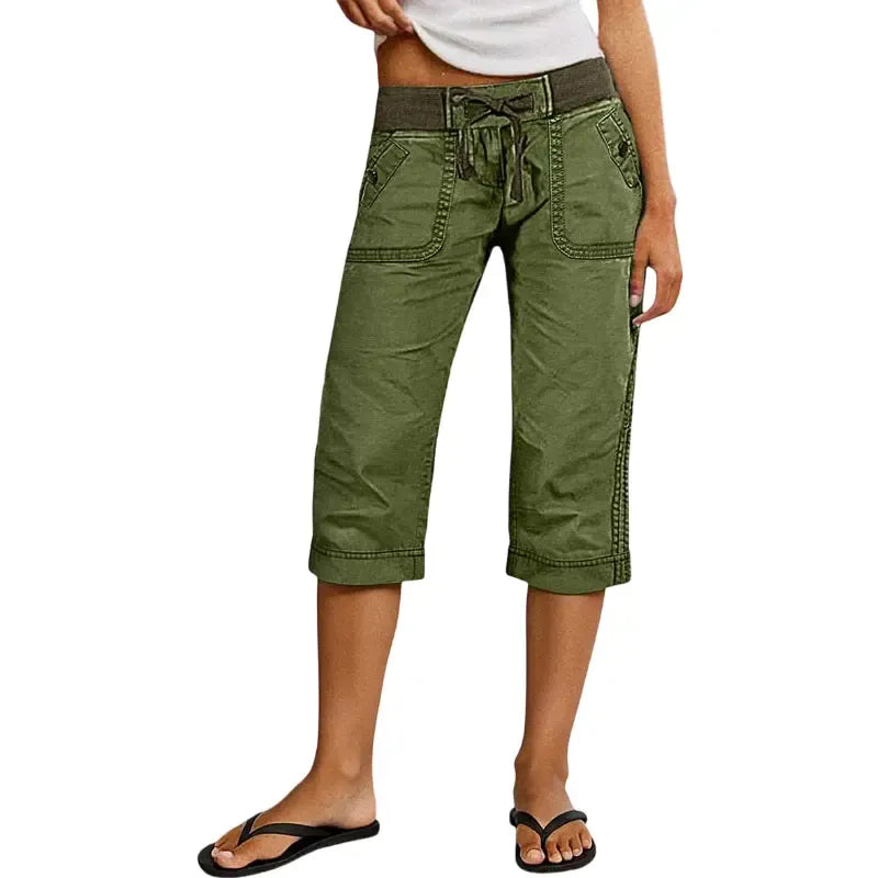 High-waisted straight-leg cropped trousers with drawstring and button details