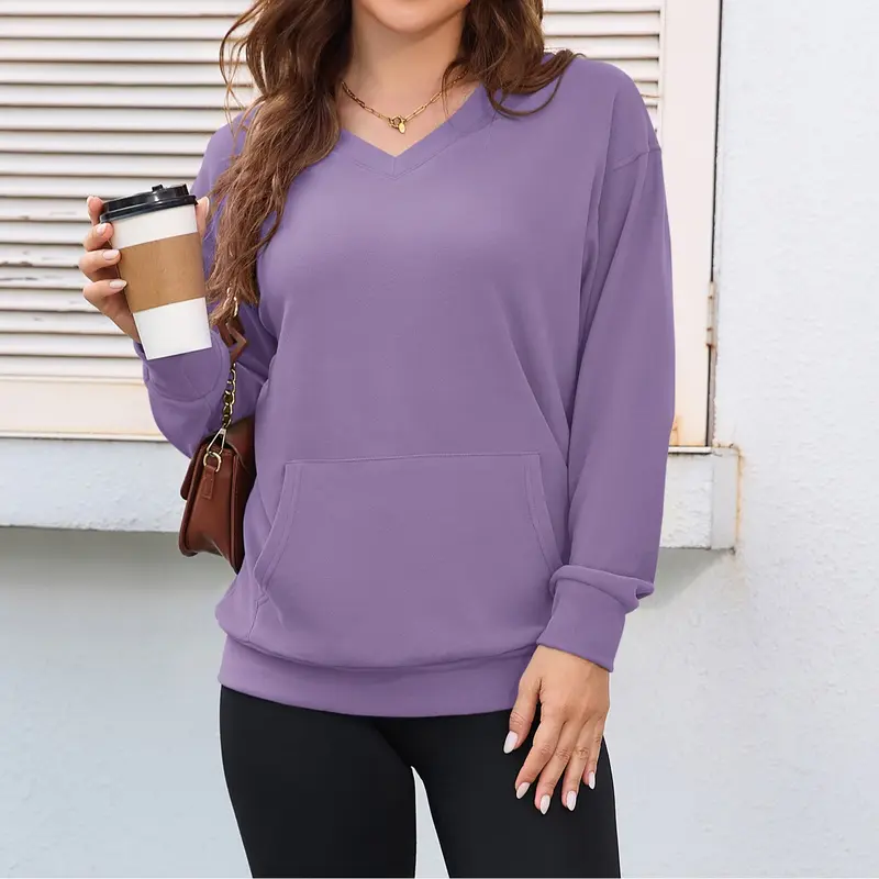 Women's Hoodless V-neck Sweatshirt With Kangaroo Pocket