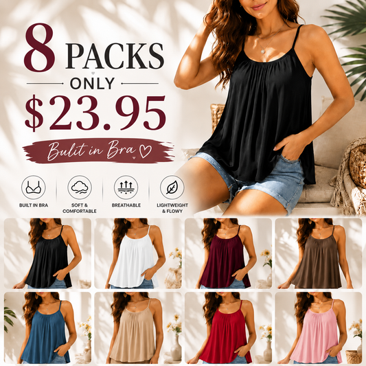 🔥Flash Sale⚡️Plus Size Camisoles Women with Built in Bra Tank Top Cami Sleeveless Summer Tops