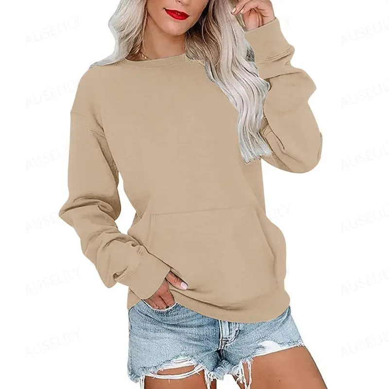 Women's Oversized Crewneck Sweatshirt with Kangaroo Pocket
