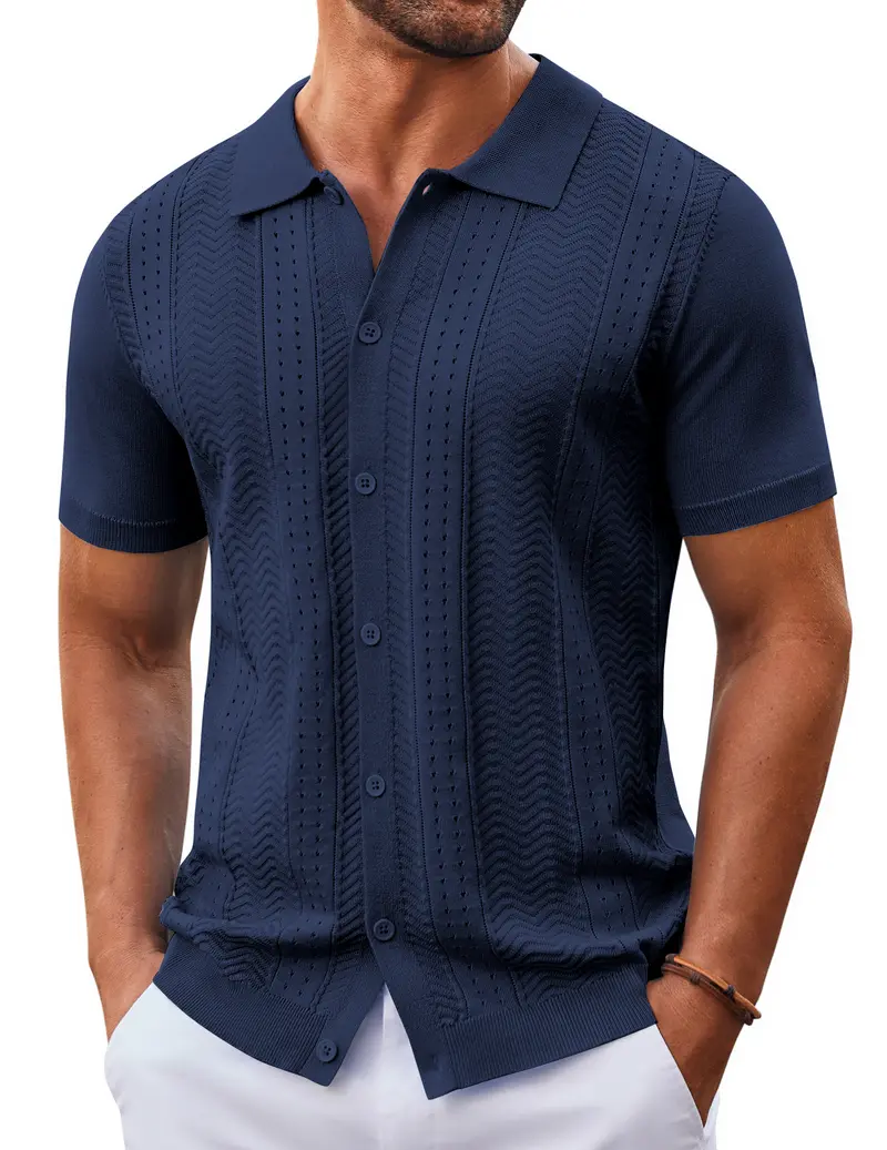 Mens Knit Button Down Shirt