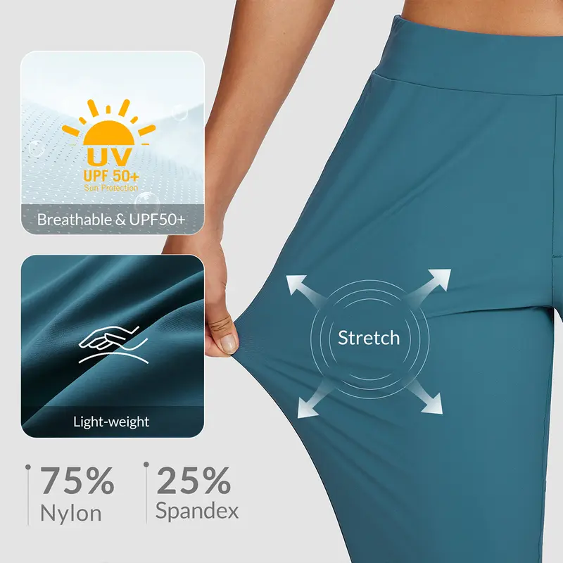 Women's Lightweight Breathable Stretch Ankle Pants - Soft UPF50+ Summer Trousers with Zipper Pockets