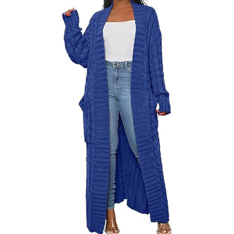 Womens Stylish Cable Knit Dual Chunky Cardigan with Pockets