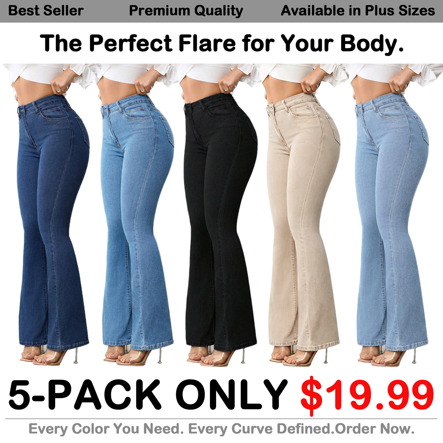 💥Exclusive Price -Women's High-Waist Flare Denim Pants with Button Front