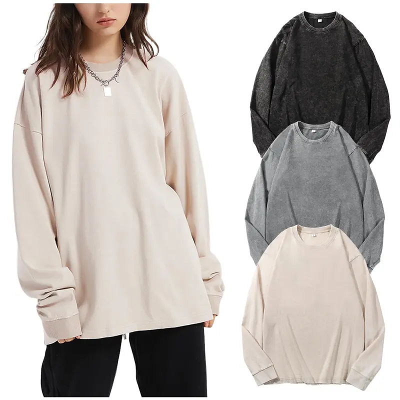 Women's Vintage Acid Wash Cotton Long Sleeve Tee