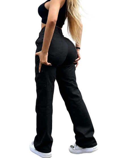 Women's Solid Multiple Pockets Cargo Pants, Casual Fashion Trousers
