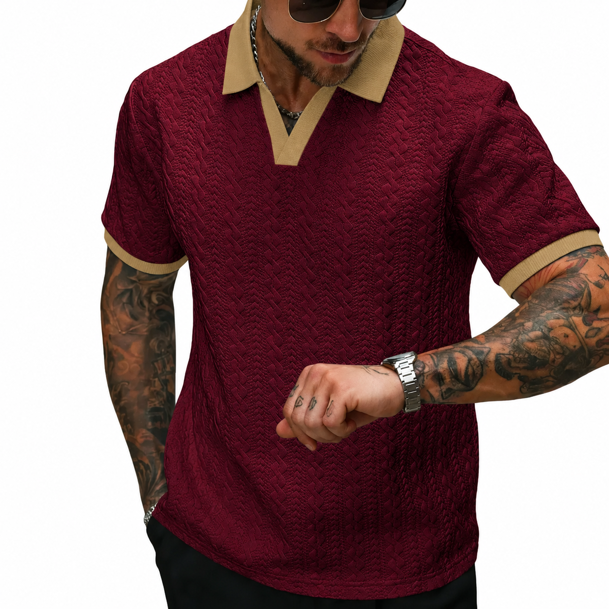 Men's Textured Knit Polo Shirt