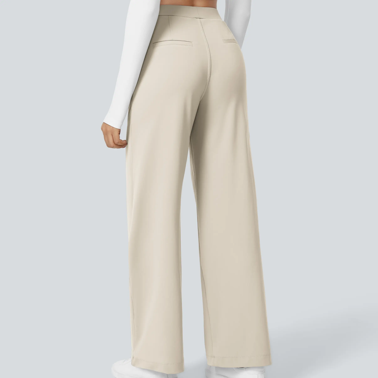 High Waisted Pocket Straight Leg Work Pants-Hidden Back Pockets