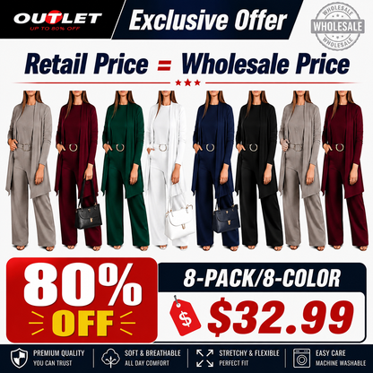 Elegant 3-piece set including long cardigan, top and pants