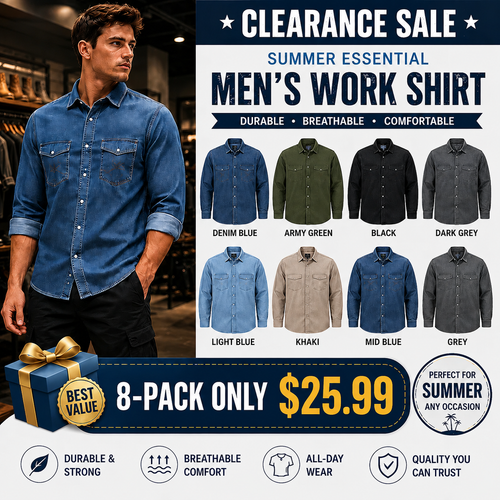 ✨Hot Sale✨Men's Long Sleeve Stone-Washed and Pre-Washed Denim Work Shirt
