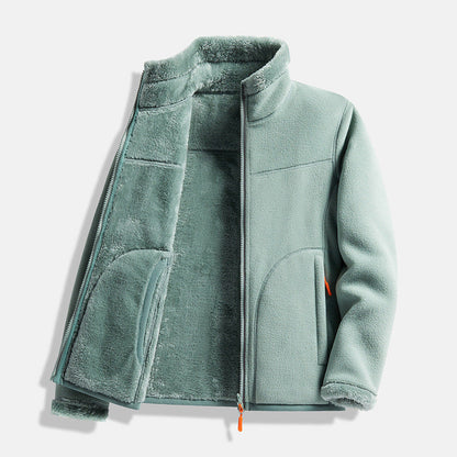 Double-Layer Fleece Full-Zip Jacket-100% Cotton