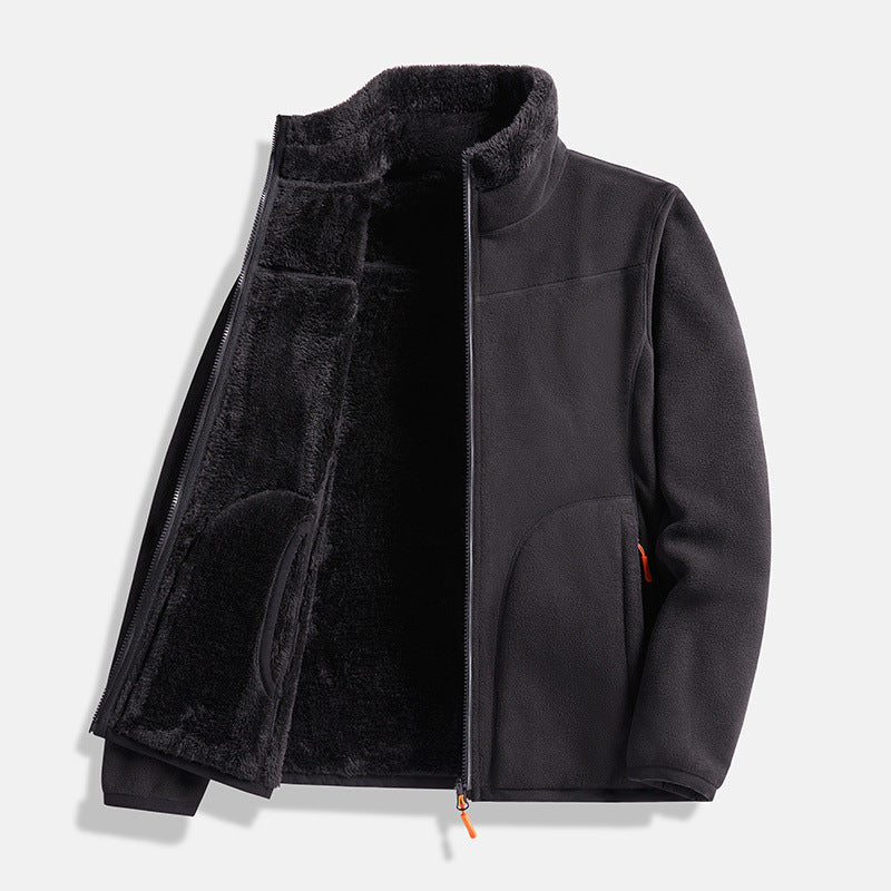 Double-Layer Fleece Full-Zip Jacket-100% Cotton