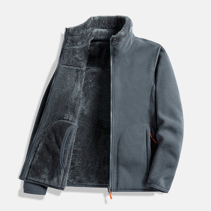 Double-Layer Fleece Full-Zip Jacket-100% Cotton
