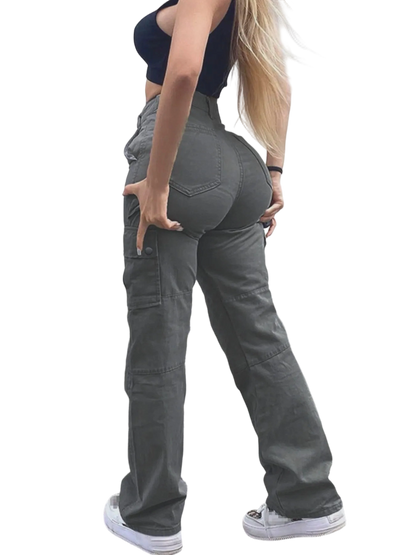 Women's Solid Multiple Pockets Cargo Pants, Casual Fashion Trousers