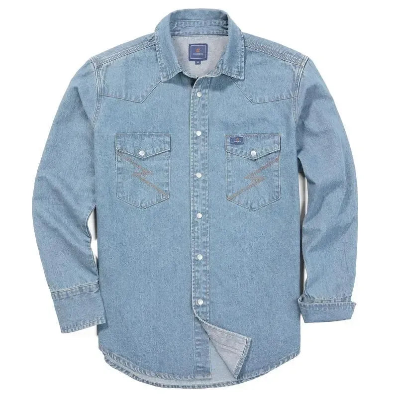 🔥🔥16-PACK-$38.8🔥Men's Long Sleeve Stone-Washed and Pre-Washed Denim Work Shirt