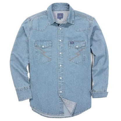 🔥🔥16-PACK-$38.8🔥Men's Long Sleeve Stone-Washed and Pre-Washed Denim Work Shirt