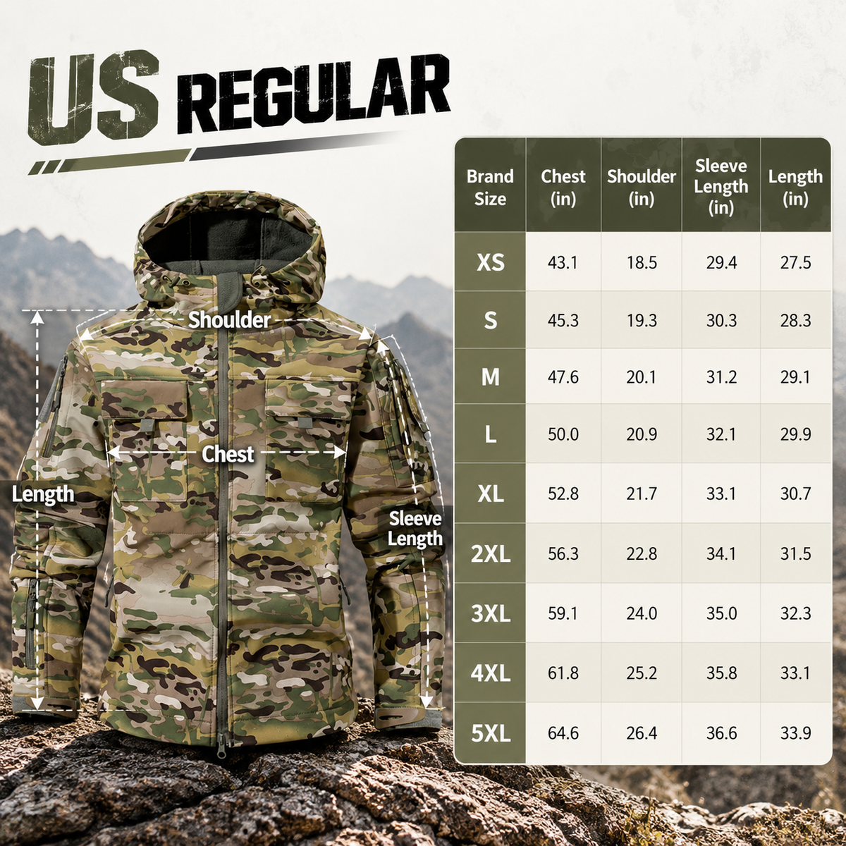 Men's Waterproof Fleece Hooded Jacket, 9 Multi-Compartment Pockets
