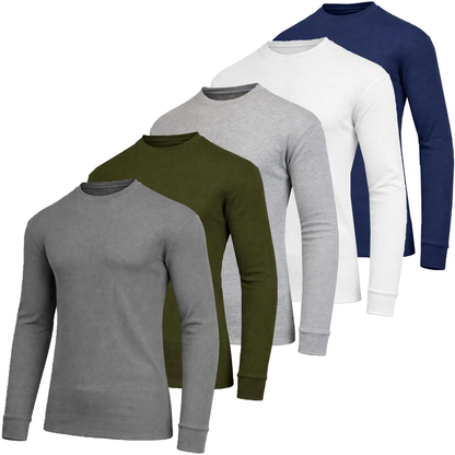 Men’s 100% Cotton Waffle-Knit Thermal Shirts – Crew Neck & Henley