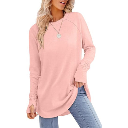 Women's Curved Hem Tunic Top with Thumb Holes