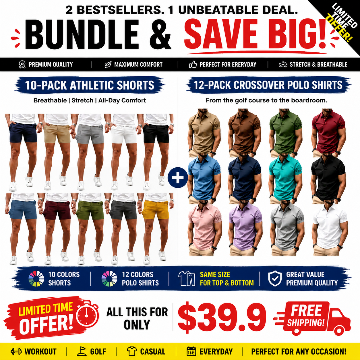 Men’s 5-Inch Slim Fit Stretch Chino Shorts – Casual Tapered Comfort Summer Shorts