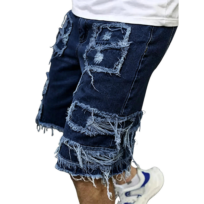 Raw Hem Denim Shorts with Rips